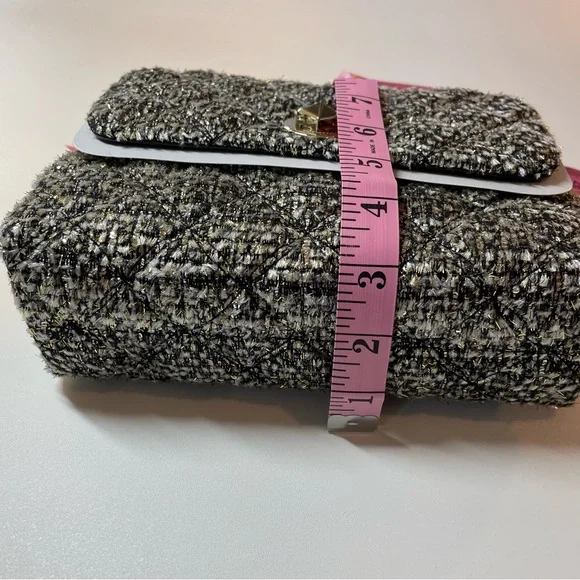 Kate Spade Flap Clasp Black and Gold Natalia Tweed Boucle Crossbody Bag Purse - Picture 6 of 10